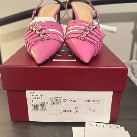 GUCCI | PRICE FIRM💲💥
75MM Hot Pink Leather Seraphine Buckle Slingback Pump - Picture 3 of 13